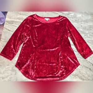 Westport 1962 Dressbarn NWT Red Crushed Velvet Top Size M Long Sleeve Holiday